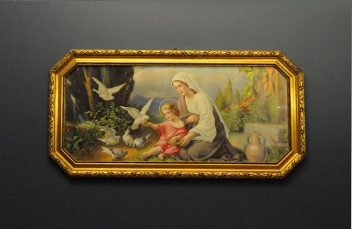 Matka Boska z Jezusem Karmiącym Gołębie Oleodruk